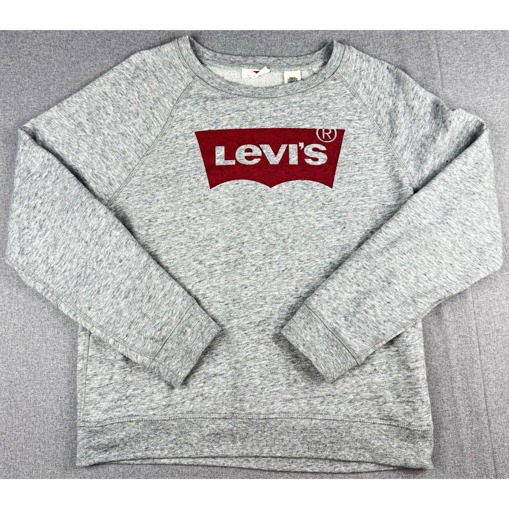 Levi's Gray Logo Sweatshirt Womens Large Red Batwing Crewneck Pullover